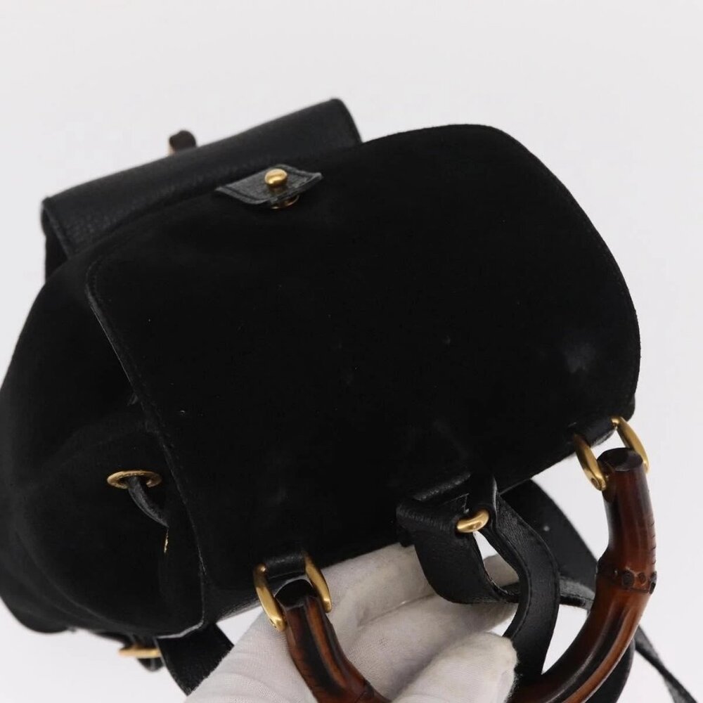 GUCCI Bamboo Backpack Suede Black Gold 003 1956 0030 Auth 155694 - Picture 7 of 15